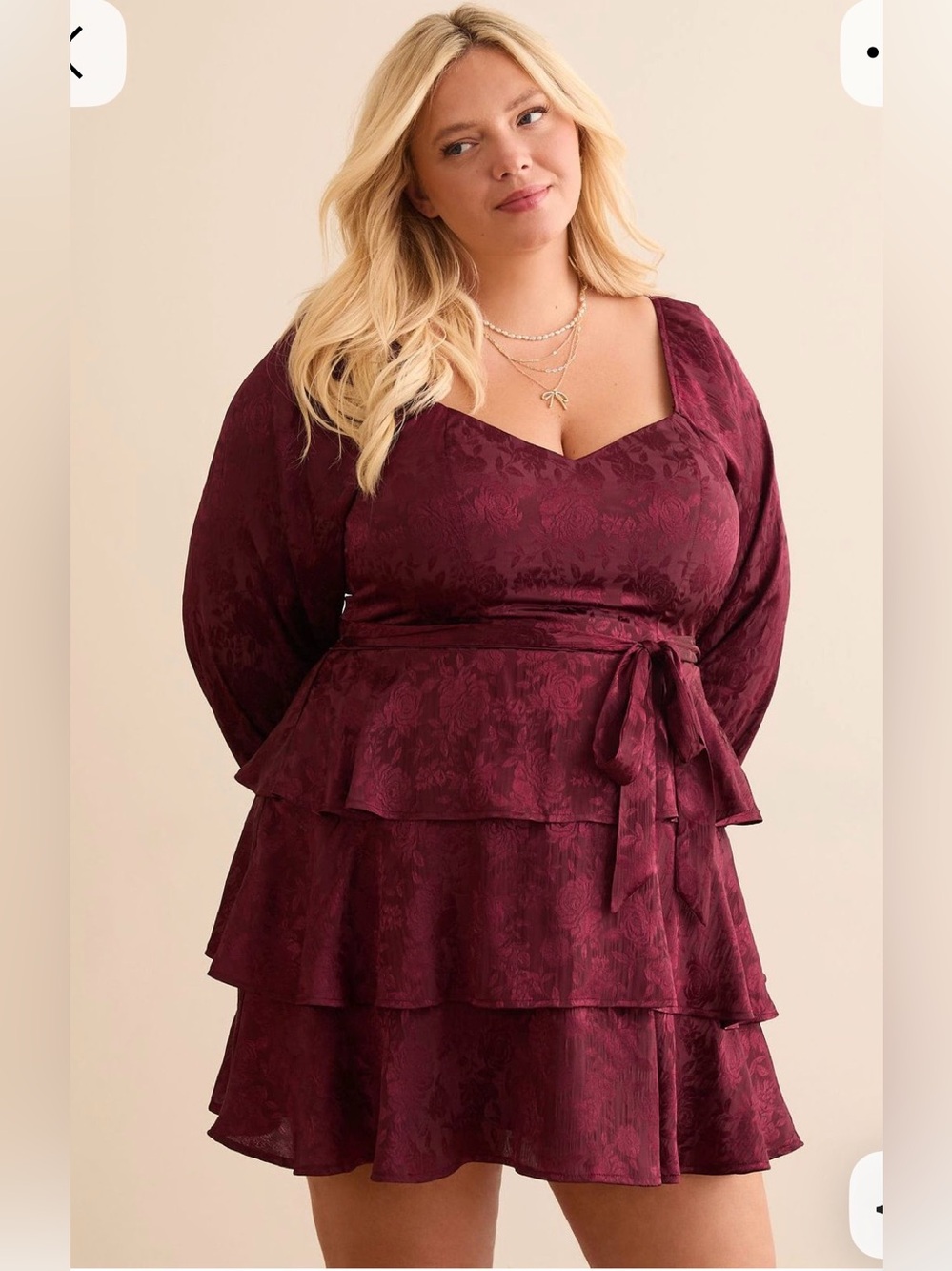 ARULA Plus Size Wine Tiered Wrap Dress with Sweetheart Neckline 2X